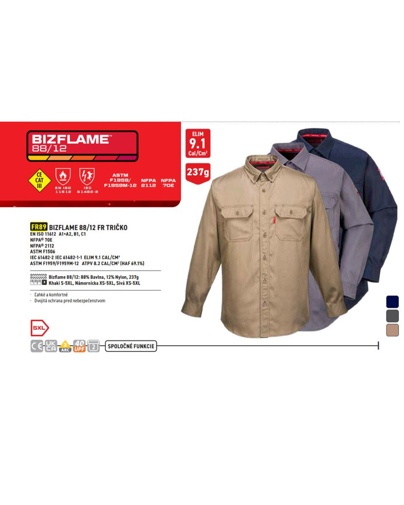 Portwest FR89 Bizflame 88/12 FR Nehorľavá košeľa