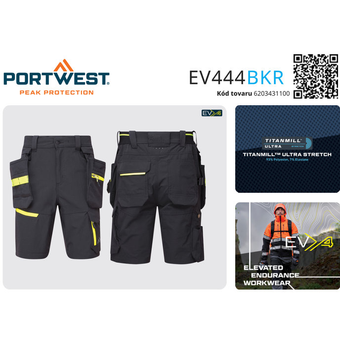Portwest EV444 EV4 Ľahké pracovné strečové šortky