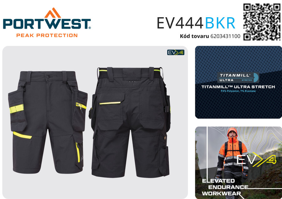Portwest EV444 EV4 Ľahké pracovné strečové šortky