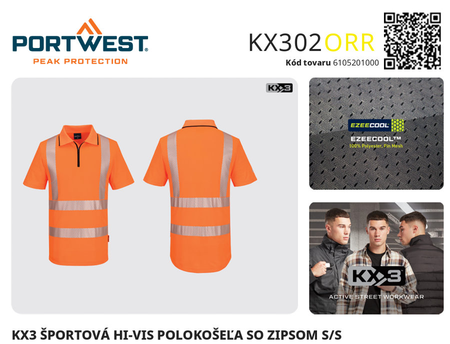 Portwest KX302 KX3 Hi-Vis Reflexná športová polokošeľa