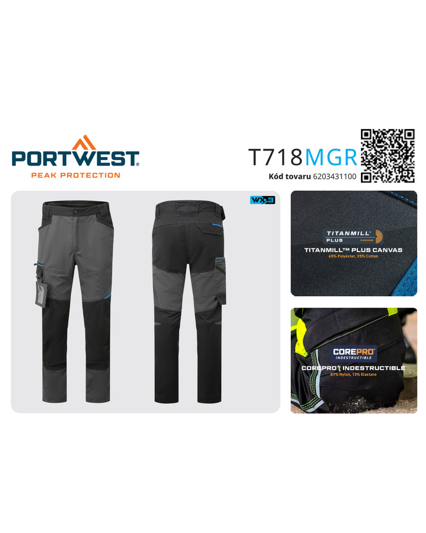 Portwest T718 WX3 Slim Pracovné nohavice