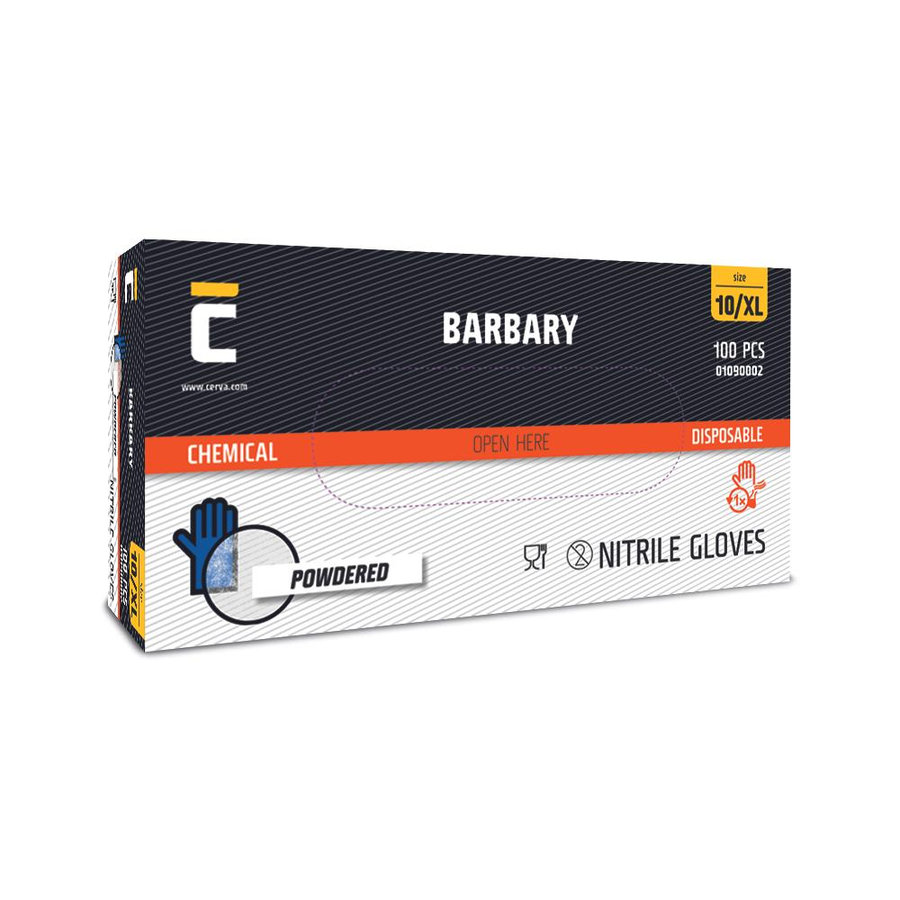 Cerva BARBARY Jednorazové nitrilové rukavice pudrované 100 ks