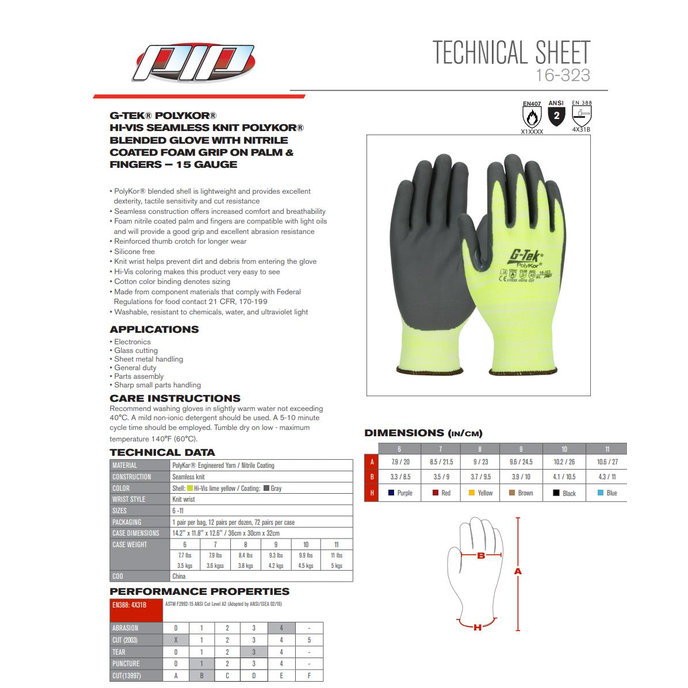 G-Tek PolyKor 16-323-EN Reflexné protiporezné rukavice