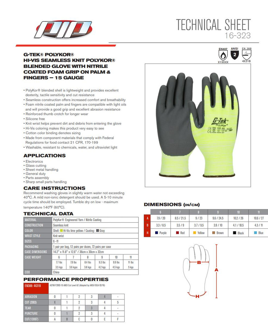G-Tek PolyKor 16-323-EN Reflexné protiporezné rukavice