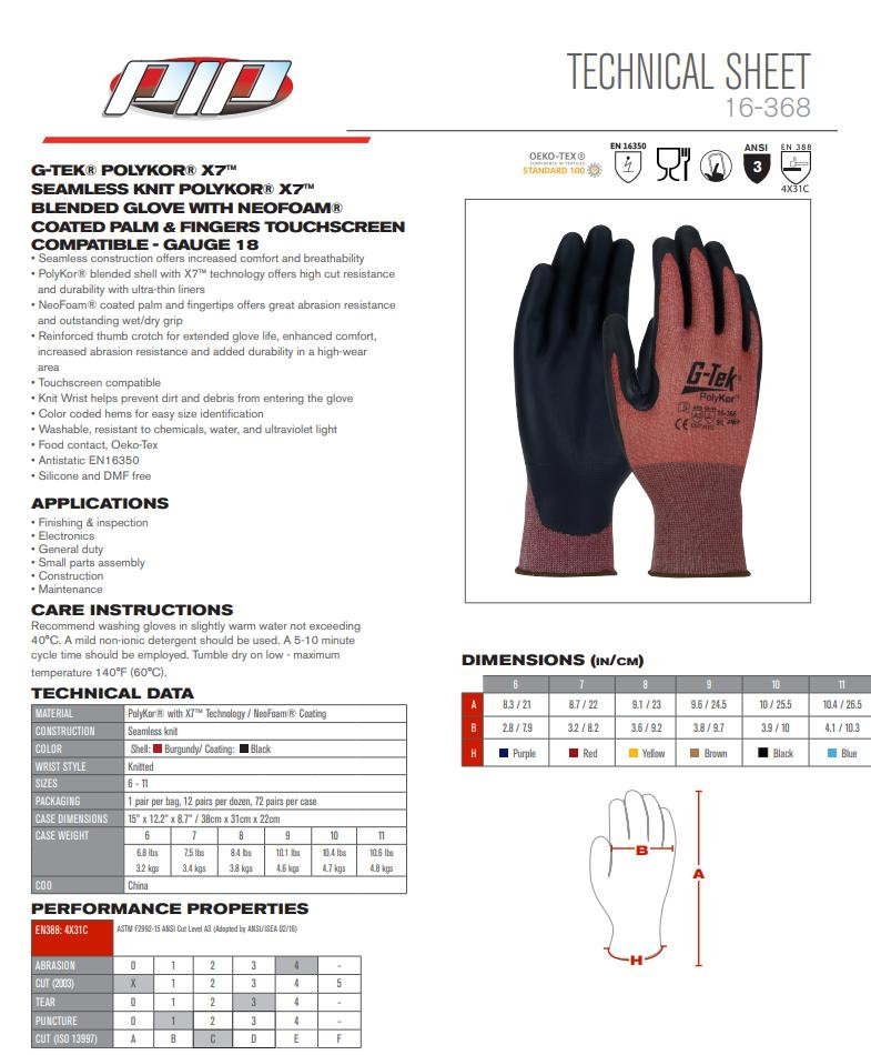 G-Tek PolyKor X7 16-368-EN Protiporezné rukavice