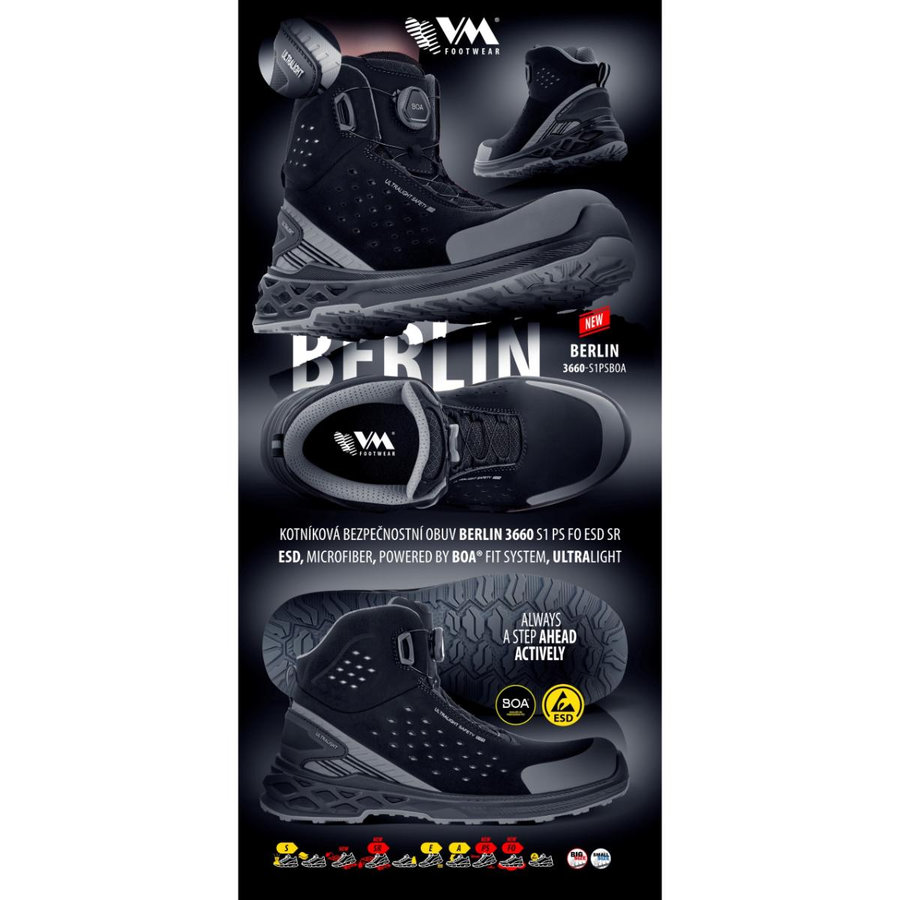 VM Footwear BERLIN S1PS ESD BOA Bezpečnostná obuv