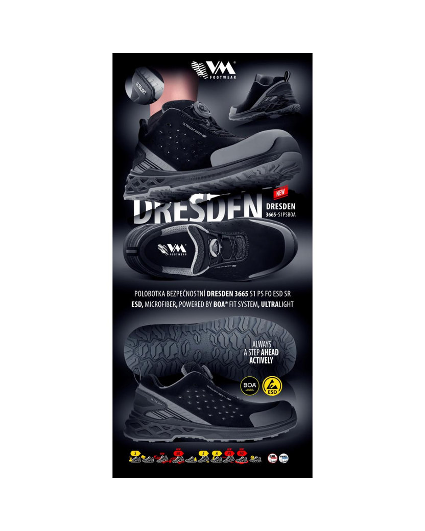 VM Footwear DRESDEN S1PS ESD BOA Bezpečnostná obuv