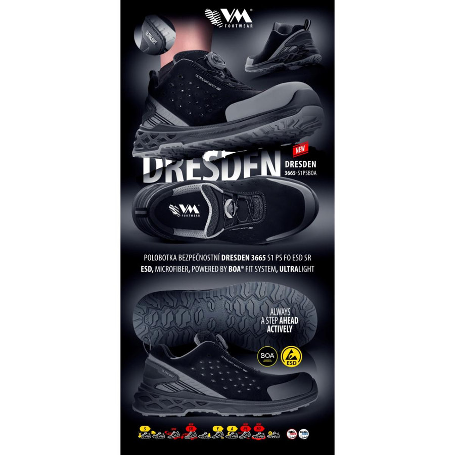 VM Footwear DRESDEN S1PS ESD BOA Bezpečnostná obuv