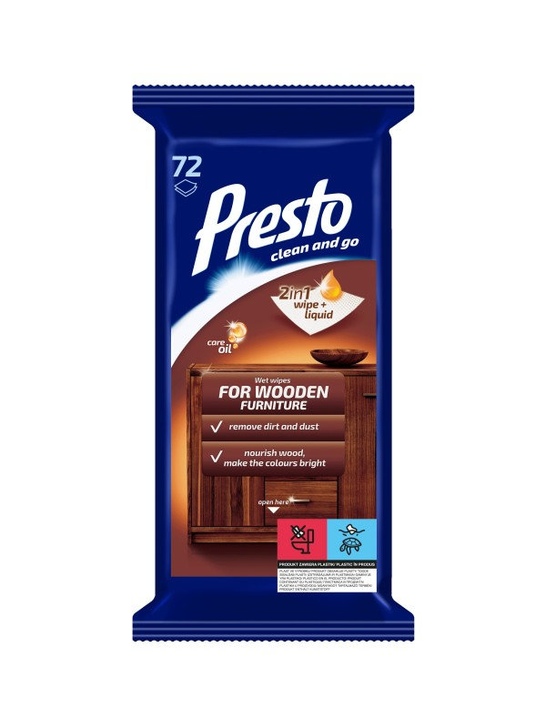 Presto Vlhčené obrúsky na drevo 2V1 72 ks