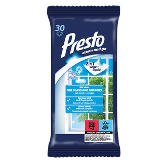 Presto Vlhčené obrúsky na okná a zrkadlá 2V1 30 ks
