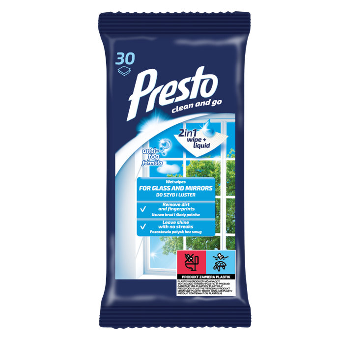 Presto Vlhčené obrúsky na okná a zrkadlá 2V1 30 ks