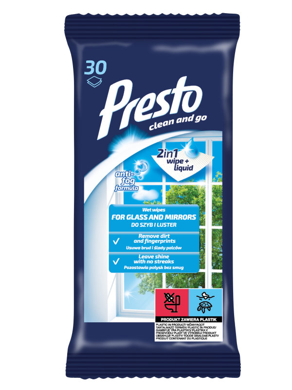 Presto Vlhčené obrúsky na okná a zrkadlá 2V1 30 ks