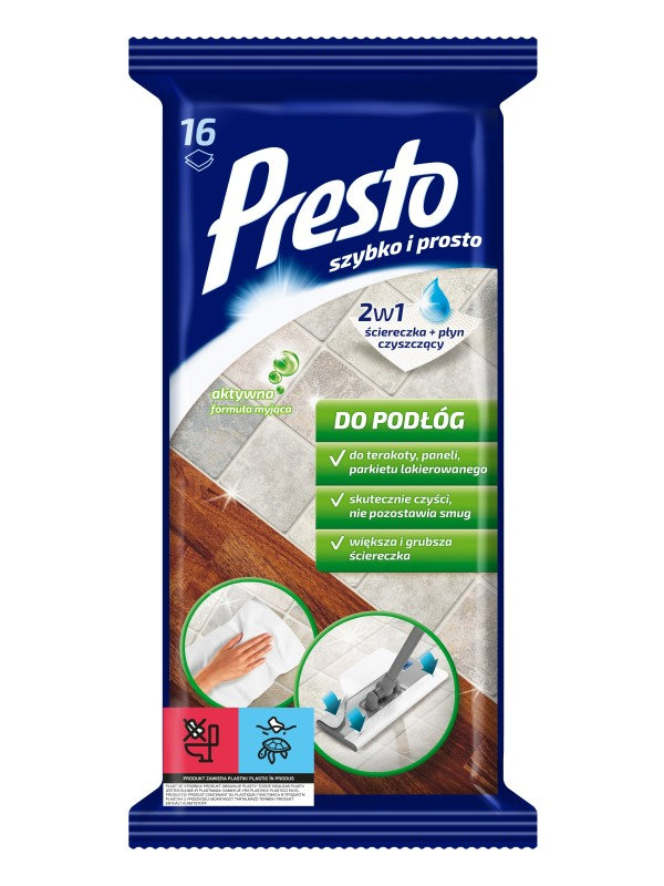 Presto Vlhčené obrúsky na podlahu 2V1 16 ks